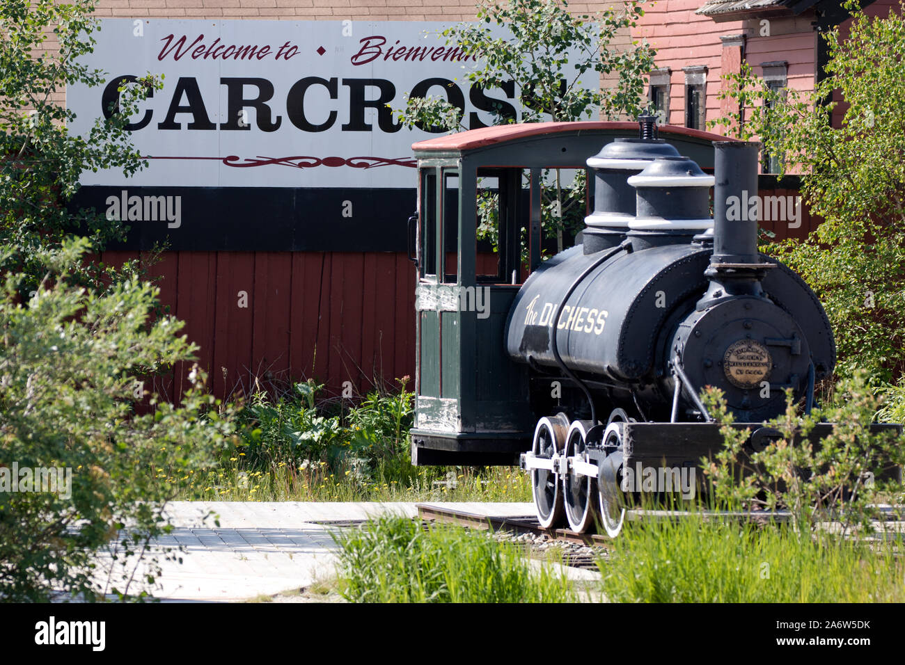 La Duchessa, una vecchia ferrovia motore a vapore situato dietro la stazione ferroviaria di Carcross, Yukon, Canada. Foto Stock