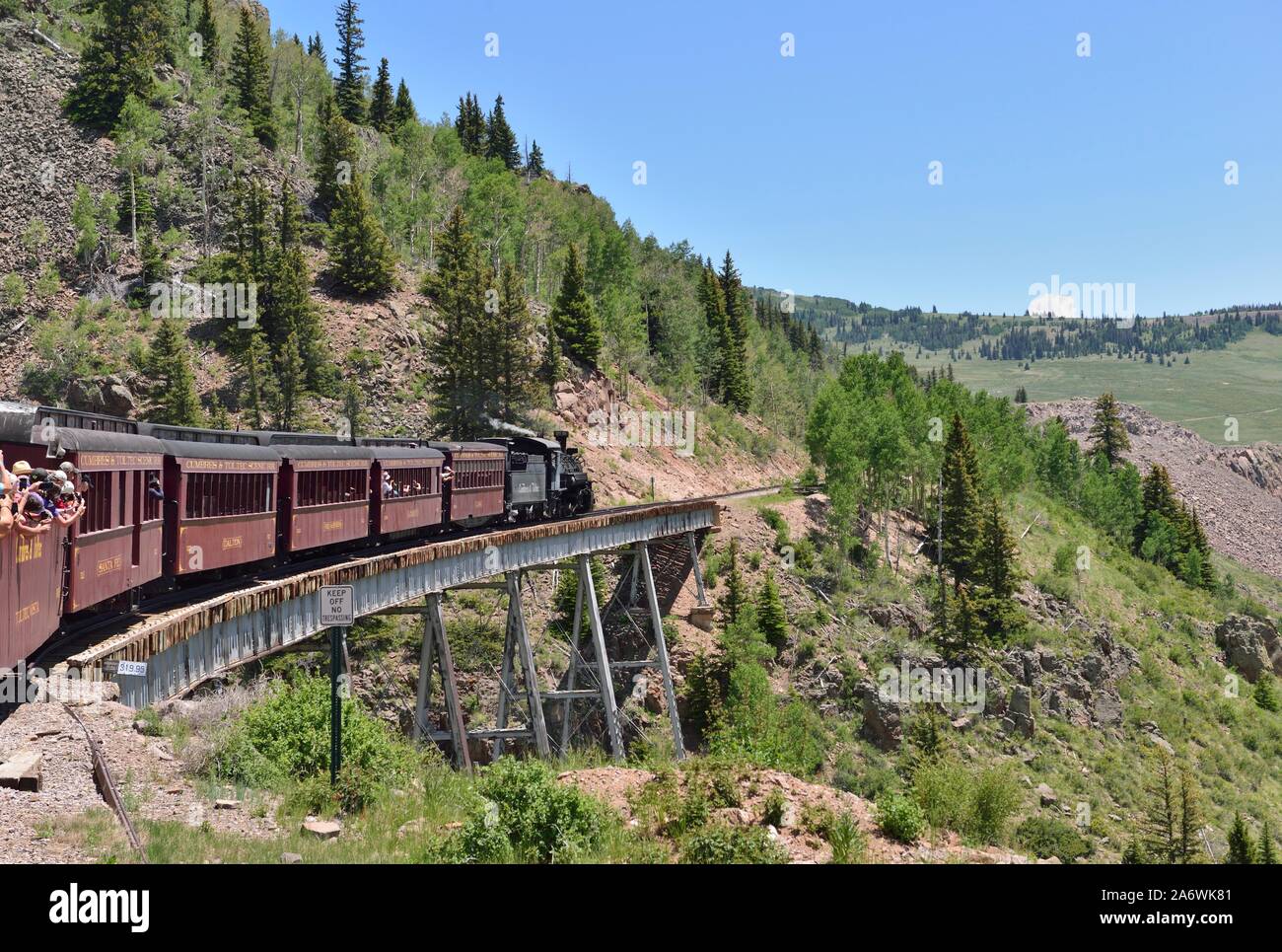 Cascata Creek traliccio, miglio post 319.95, sul Cumbres & Toltec Scenic Railroad da Chama, NM a Antonito, CO 190712 61131 Foto Stock