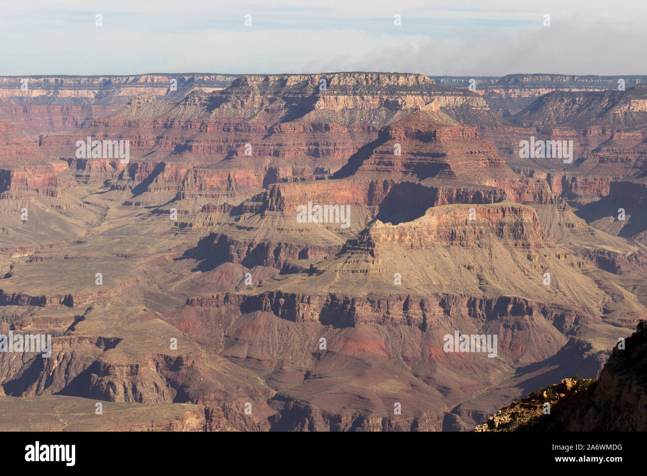 New Scenic 5 posti, ampia vista del rosso e del marrone scogliere nel Grand Canyon su un chiaro, giornata soleggiata con cielo blu Foto Stock