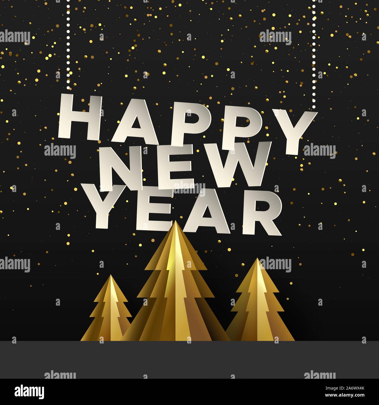 Felice Anno Nuovo illustrazione di lusso con carta oro il taglio di alberi di pino e golden glitter. Elegante stagione invernale paesaggio forestale per vacanza un evento o una festa Illustrazione Vettoriale