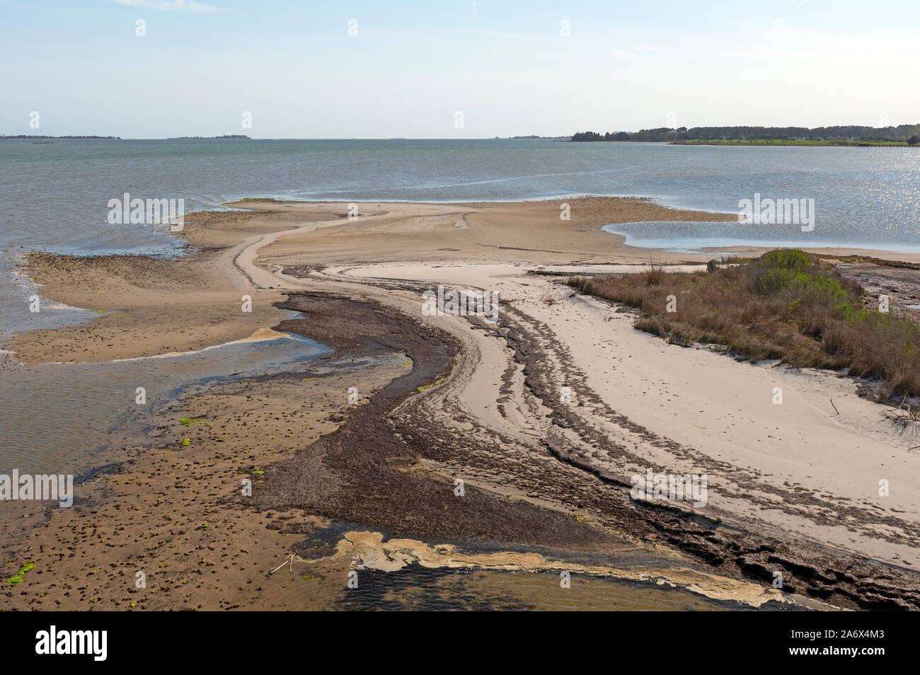 Sabbia colorata Spit a bassa marea in Assateague Island in Maryland Foto Stock