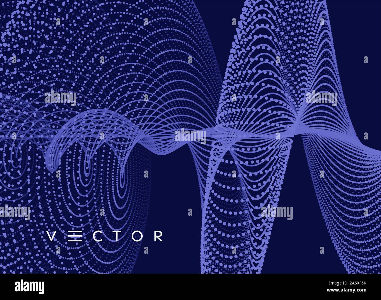 Le onde sonore. Grande per la visualizzazione di dati. Array con particelle di dinamica. Abstract design a griglia. 3d illustrazione vettoriale per la scienza e la tecnologia. Illustrazione Vettoriale