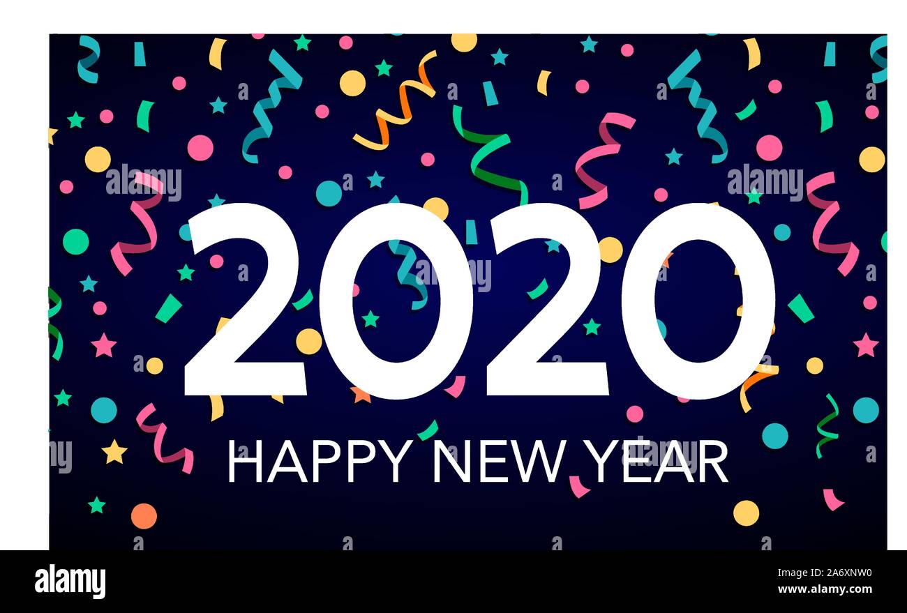Felice Anno Nuovo 2020 greeting card design di testo. Brochure del modello di progettazione, la scheda banner. Illustrazione Vettoriale