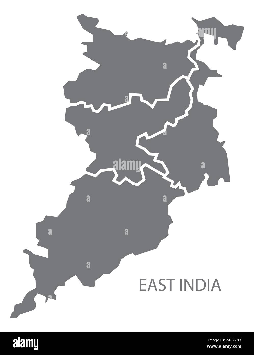 L'India orientale della regione di grigio mappa immagine Illustrazione Vettoriale