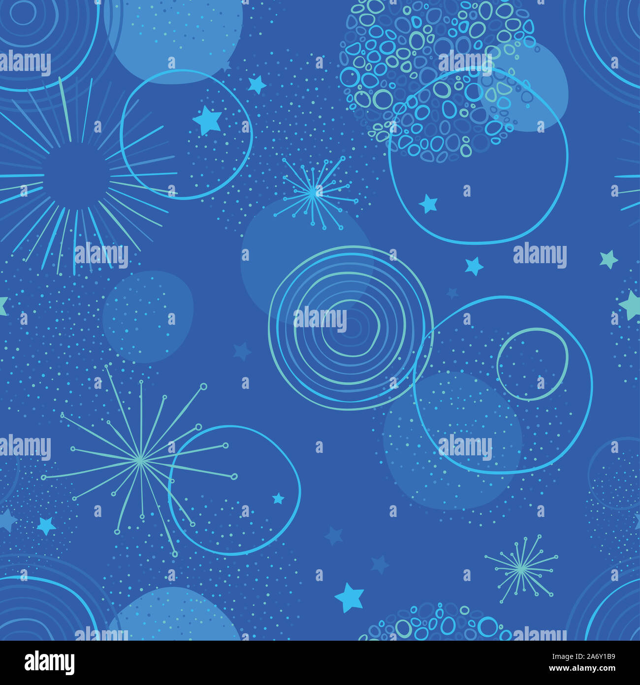 Nuovo divertente anni fuochi d' artificio seamless pattern - disegnato a mano scarabocchi astratta cerchi - grande per nuovi anni di stampe, inviti, tessili, sfondi, banner Foto Stock