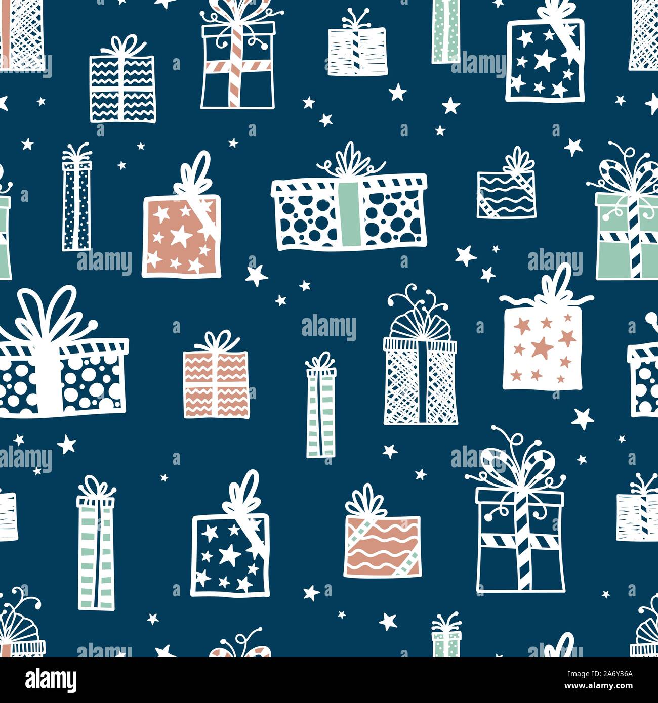 Divertimento disegnati a mano modello senza cuciture con confezioni regalo. Grande per Natale i tessili, carta da parati, banner, involucri - vettore superficie di progettazione Illustrazione Vettoriale