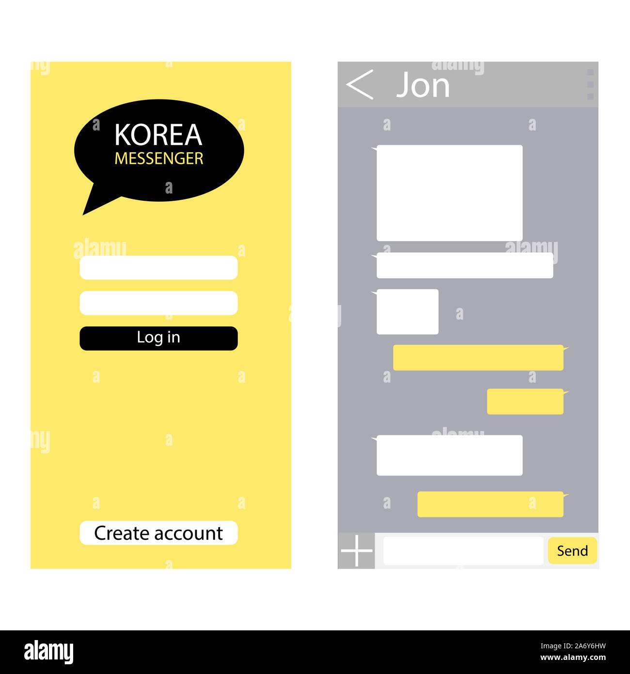 Asian messenger interfaccia con la chat. Vettore discussione mobile e di comunicazione di rete, app smartphone, illustrazione di chat Illustrazione Vettoriale