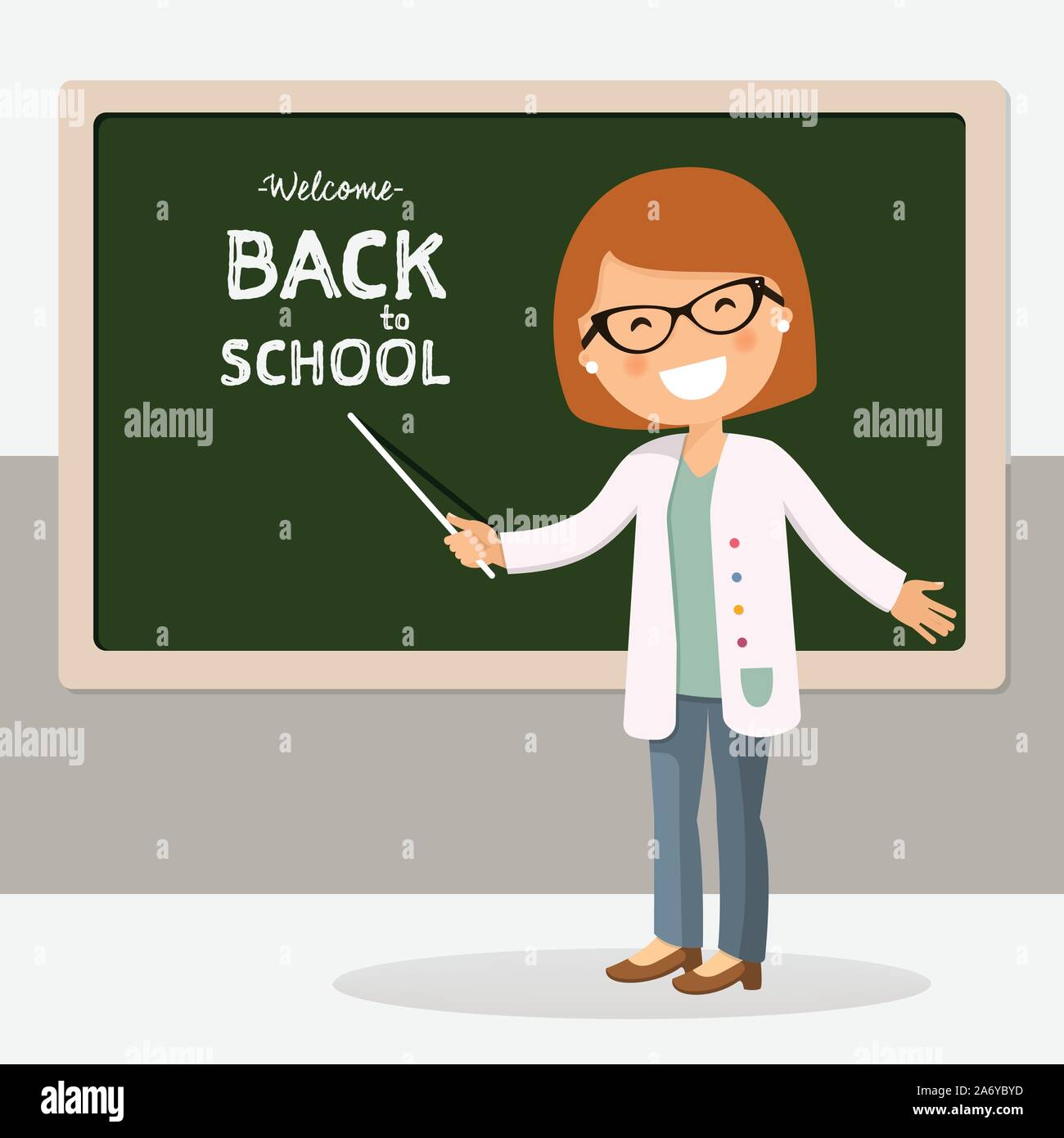 Si torna a scuola insegnante illustrazione vettoriale. Istruzione cartoon Illustrazione Vettoriale