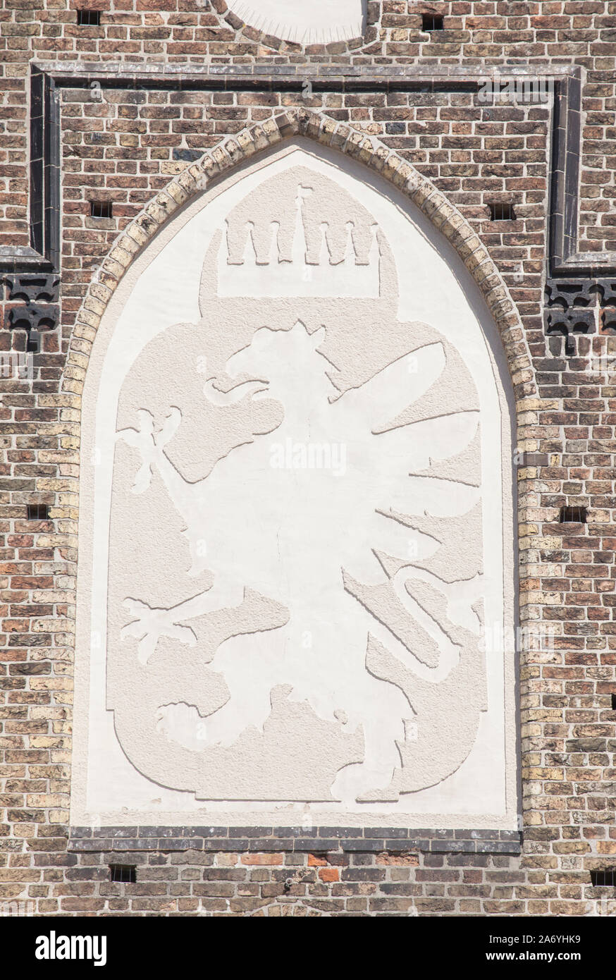 Rostocker Stadtwappen am Kröpeliner Tor , Rostock, Meclenburgo-Pomerania Occidentale, Germania Foto Stock