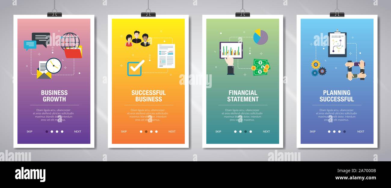 Banner Web concetto nel vettore con la crescita del business, business di successo, il rendiconto finanziario e la pianificazione di successo. Il sito internet di concetto di intestazione Illustrazione Vettoriale