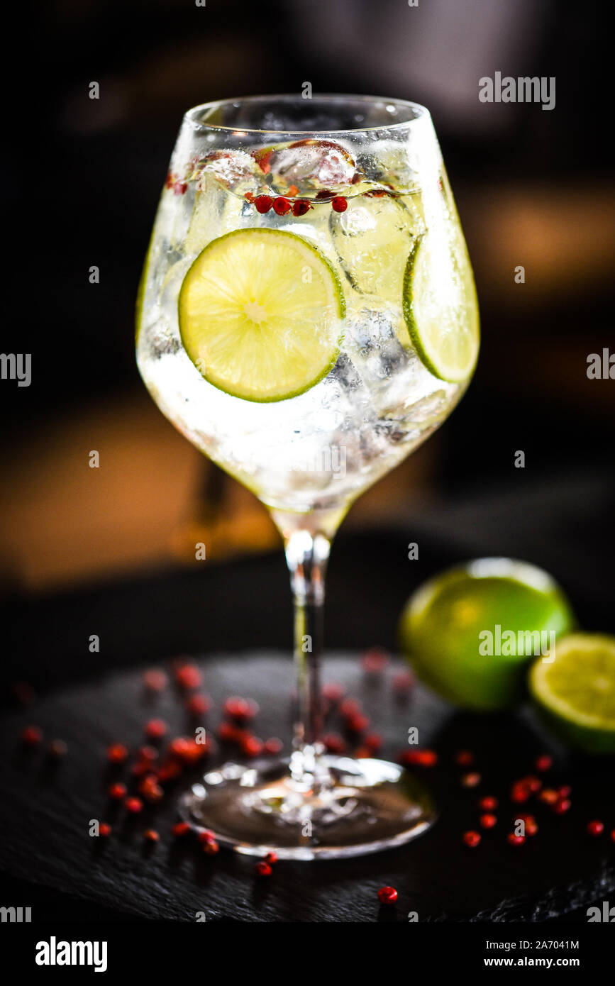 Il gin tonic bevanda con frutta fresca e spezie Foto stock - Alamy