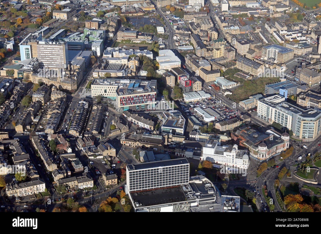 Vista aerea di Bradford City Centre, West Yorkshire, Regno Unito Foto Stock