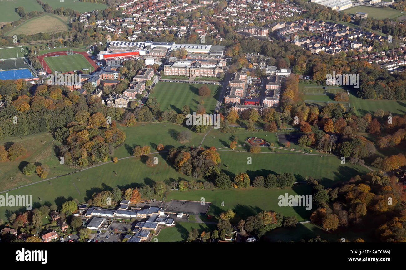 Vista aerea di Leeds Beckett University, Headingley Campus, Leeds, West Yorkshire, Regno Unito Foto Stock