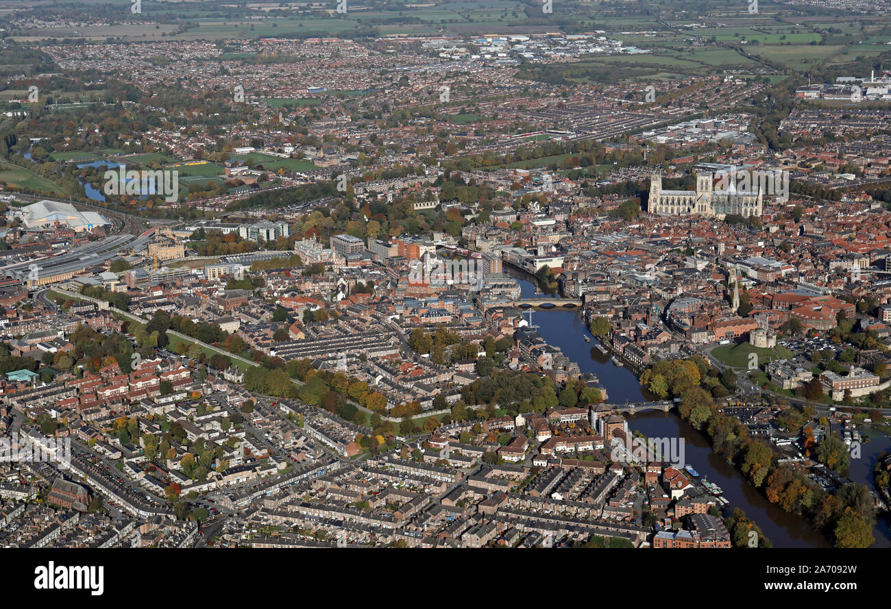 Vista aerea del centro di York skyline, Yorkshire, Regno Unito Foto Stock