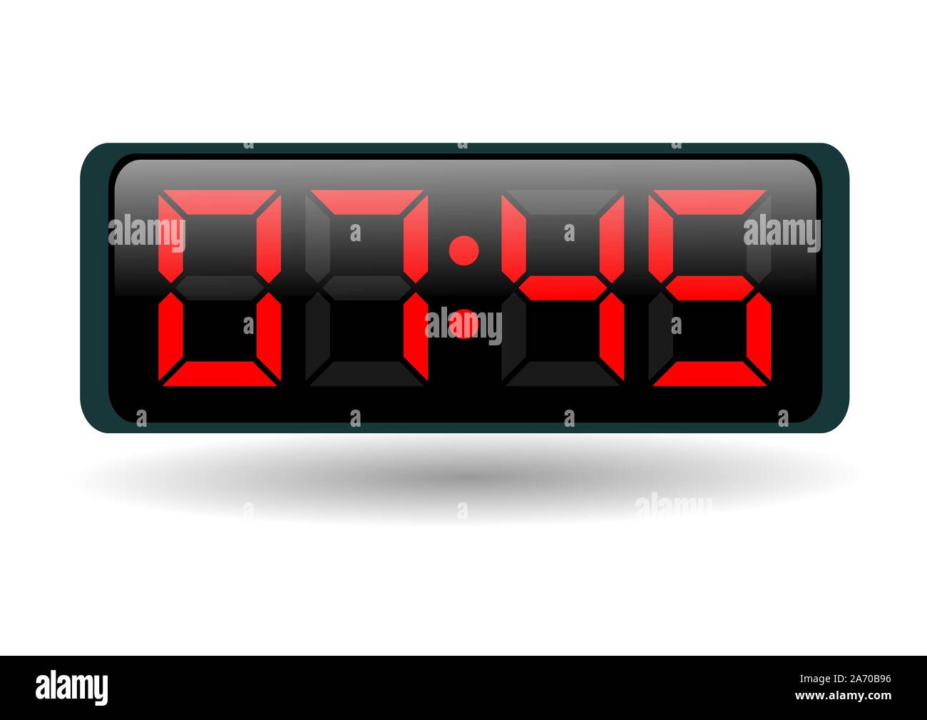 Orologio elettronico con numeri rossi su sfondo bianco Foto Stock