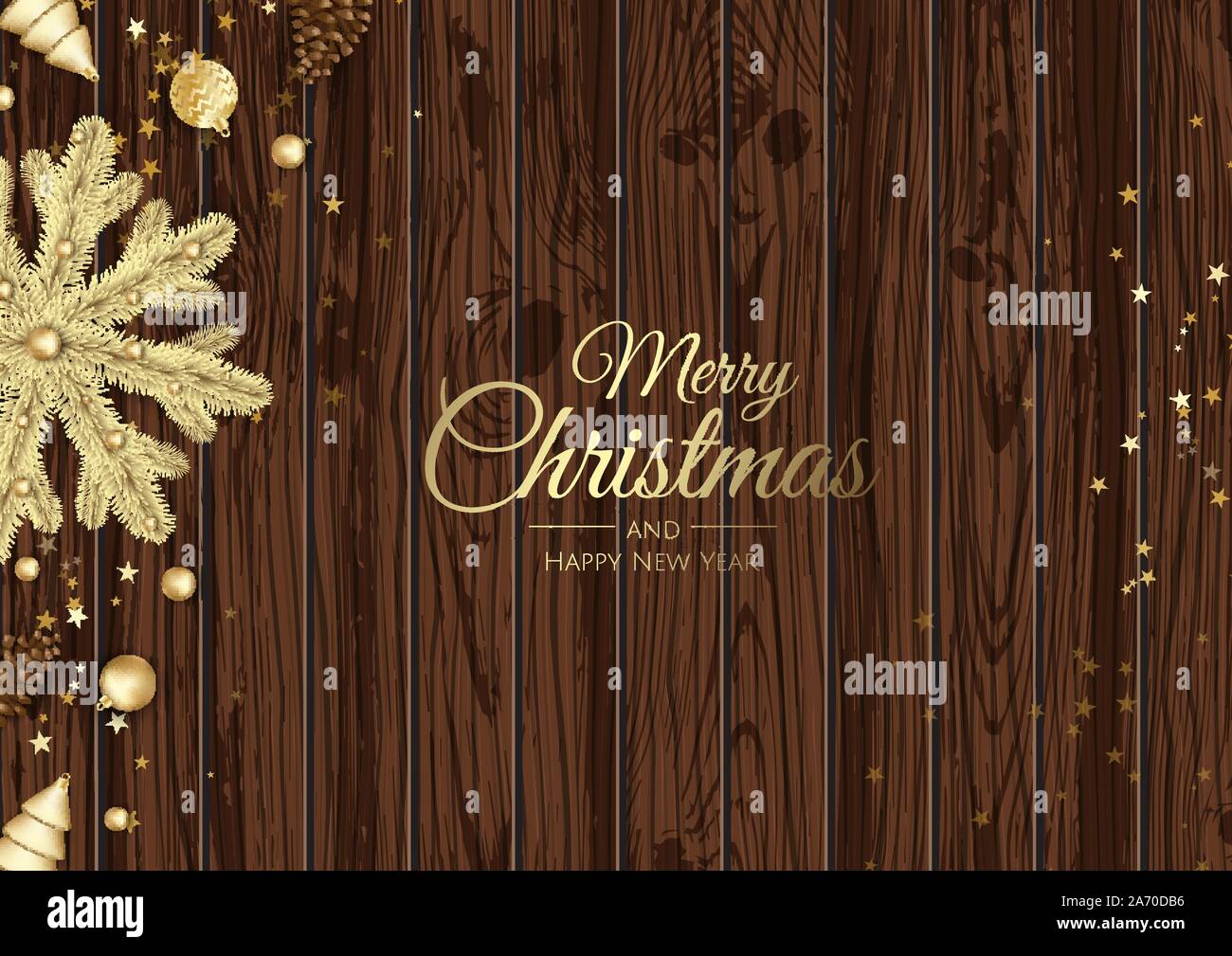 Buon Natale e Felice Anno Nuovo. Xmas sfondo con scatola regalo, fiocchi di neve e le sfere di design. Illustrazione Vettoriale