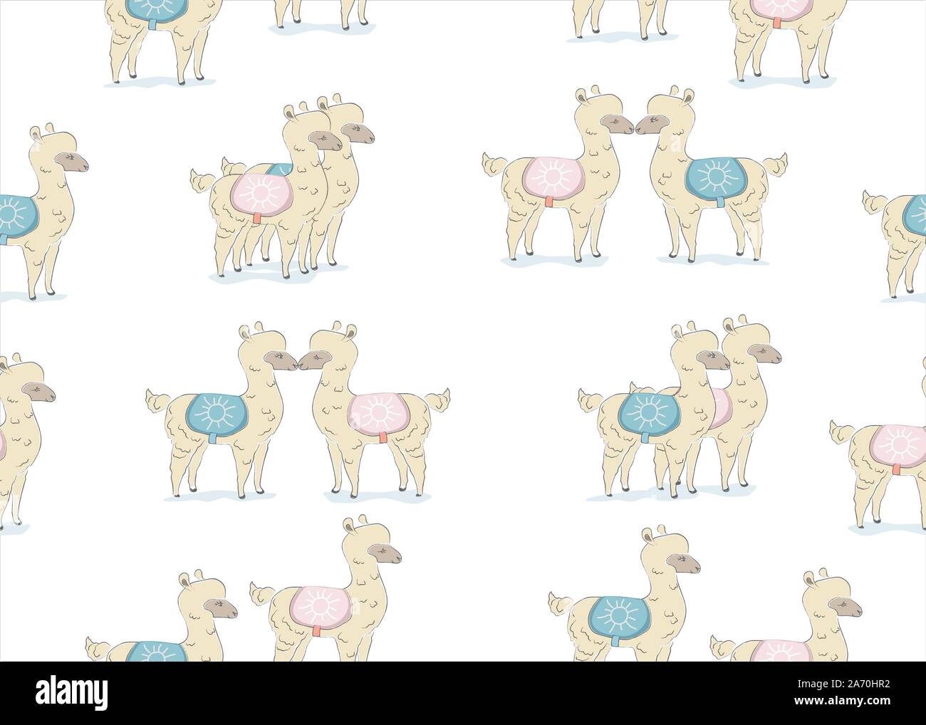 Bianco senza giunture llama pattern. Il giorno di San Valentino. Disegnata a mano in stile scandinavo. Illustrazione Vettoriale Illustrazione Vettoriale