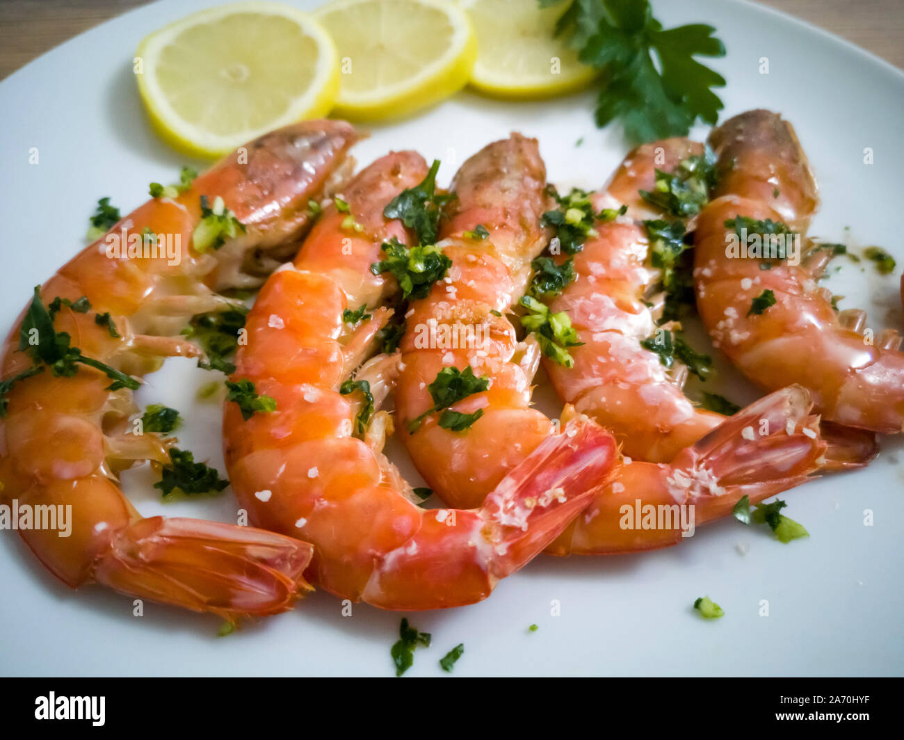 Gamberi con aglio e prezzemolo in Spagna Foto Stock