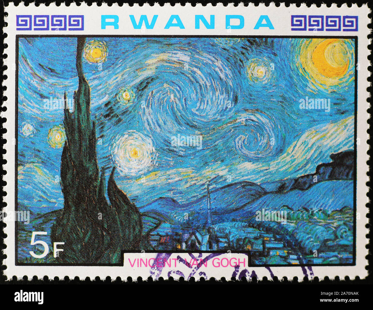 Notte stellata di Vincent Van Gogh sul francobollo Foto Stock