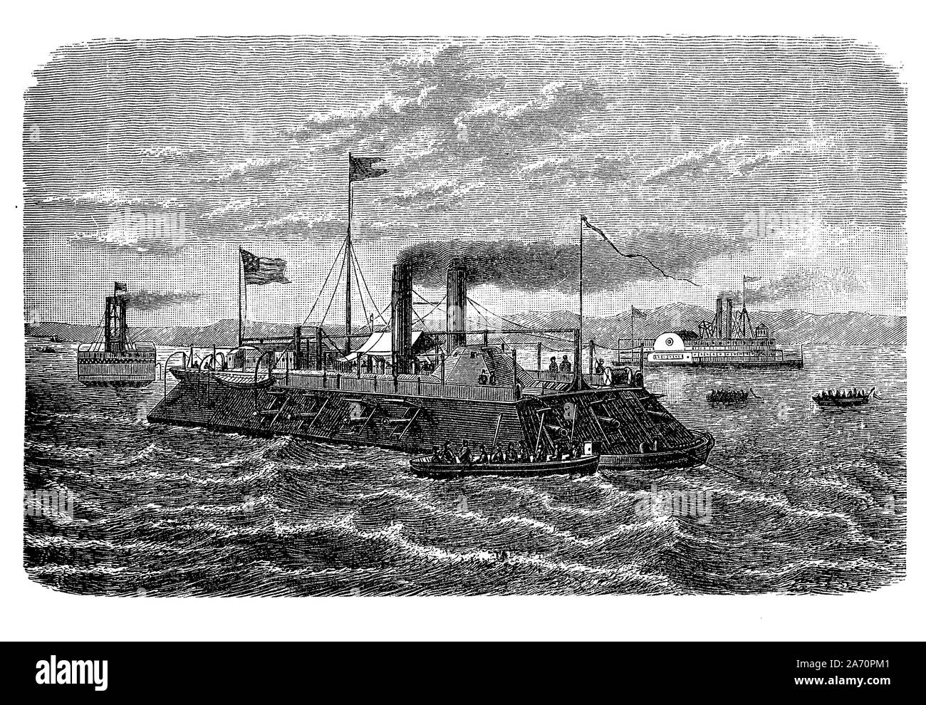 Corazzata americana batteria del XIX secolo, spesso convertiti in batterie flottante e inviato per il fiume e costiere di controllo per via navigabile Foto Stock