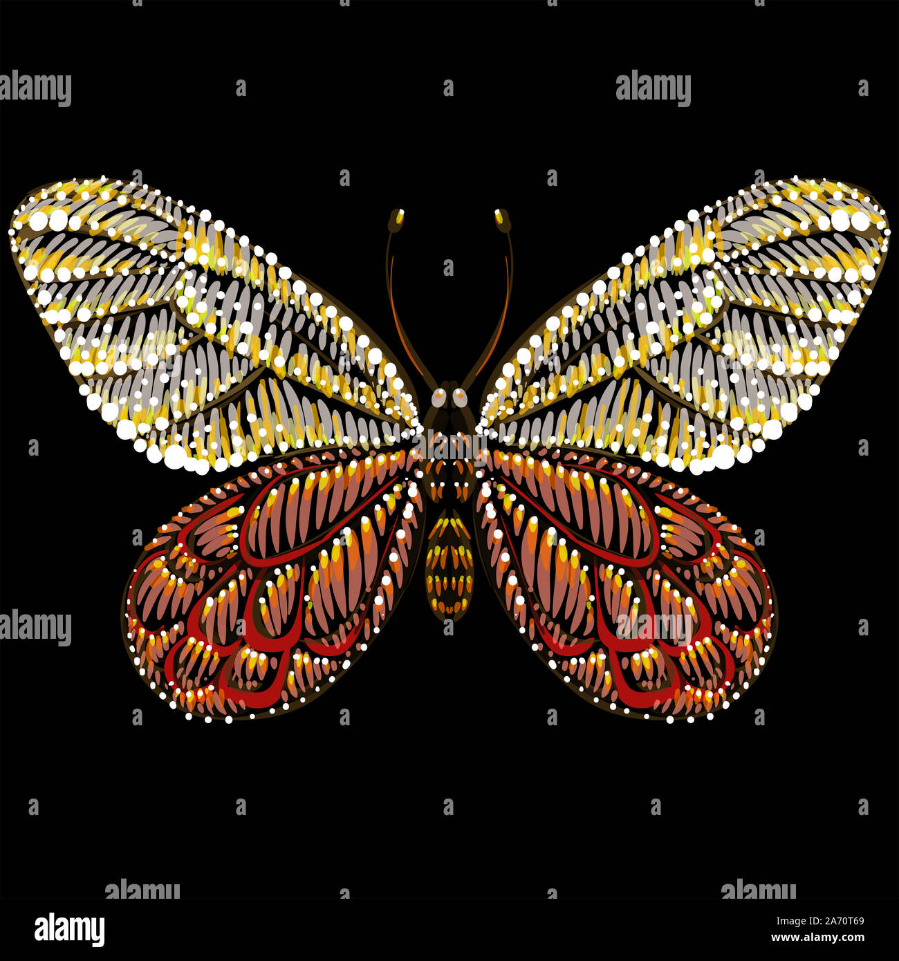 Il logo del vettore butterfly per tatuaggio o T-shirt design o abbigliamento esterno. Carino stile di stampa butterfly background. Questo disegno è per il nero di tessuto o tela. Foto Stock