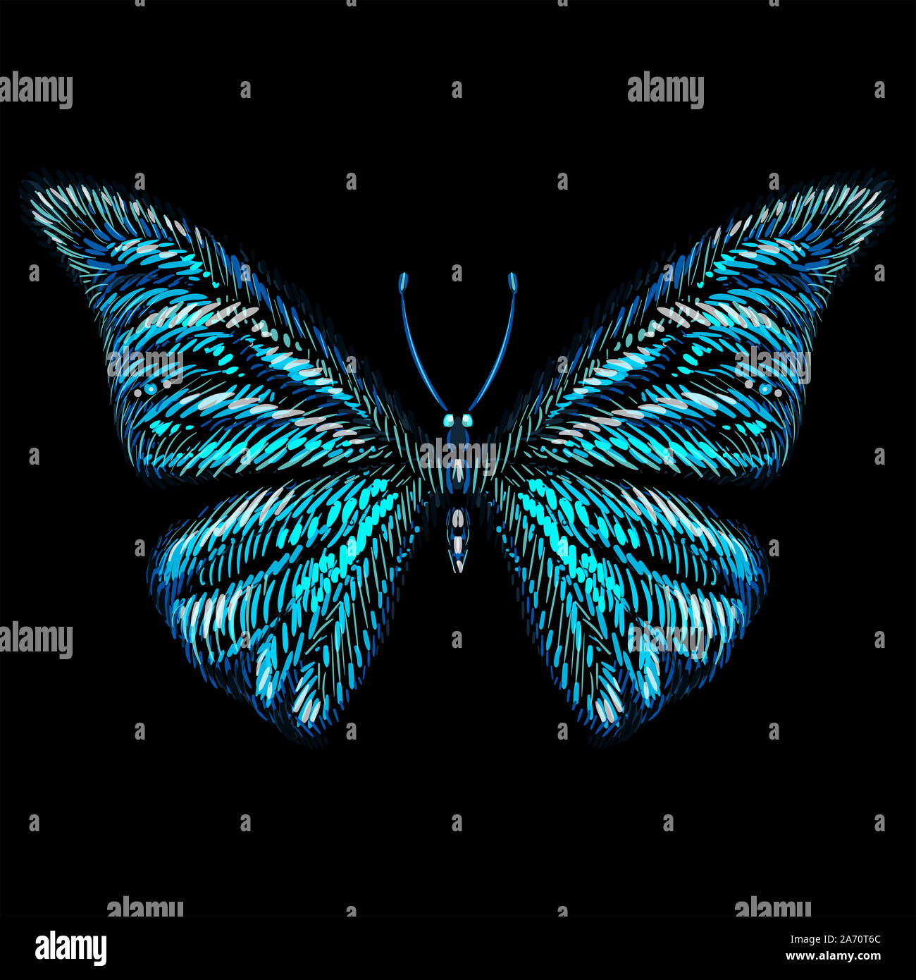 Il logo del vettore butterfly per tatuaggio o T-shirt design o abbigliamento esterno. Carino stile di stampa butterfly background. Questo disegno è per il nero di tessuto o tela. Foto Stock