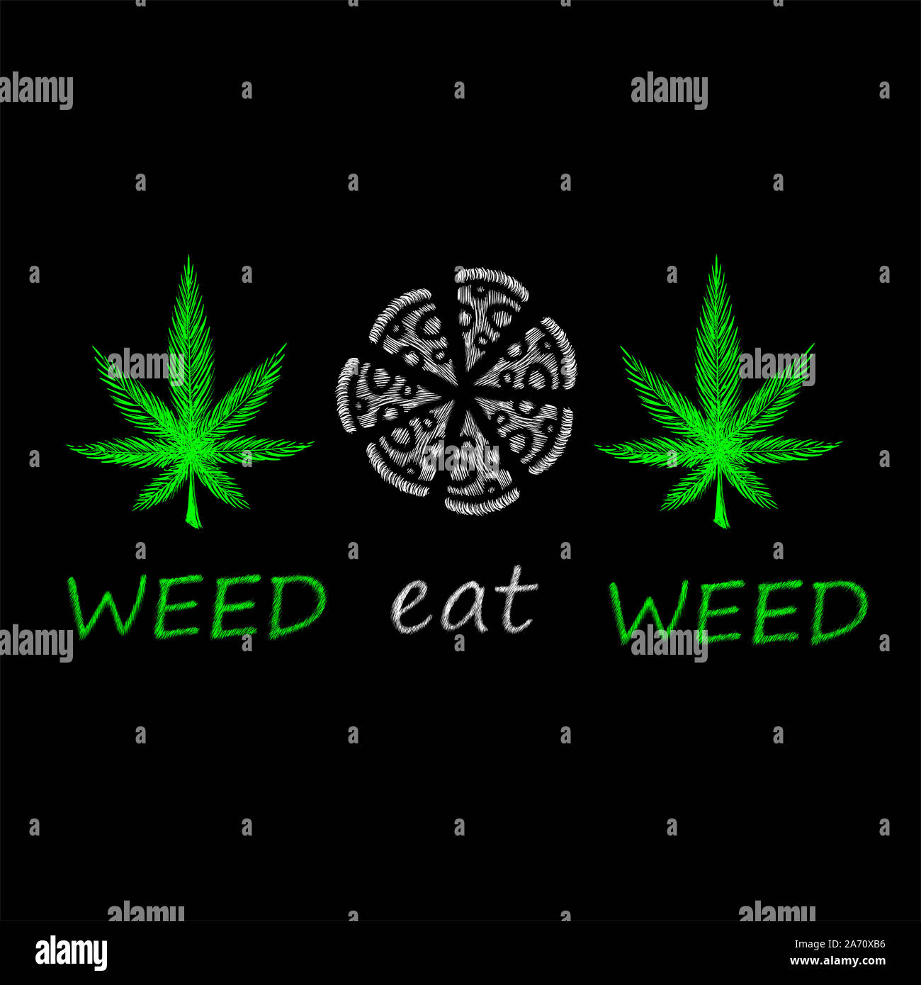 Il vettore logo mangiare erbaccia hamp per tatuaggio o T-shirt design o abbigliamento esterno. Carino stile di stampa weed mangiare hamp sfondo. Foto Stock