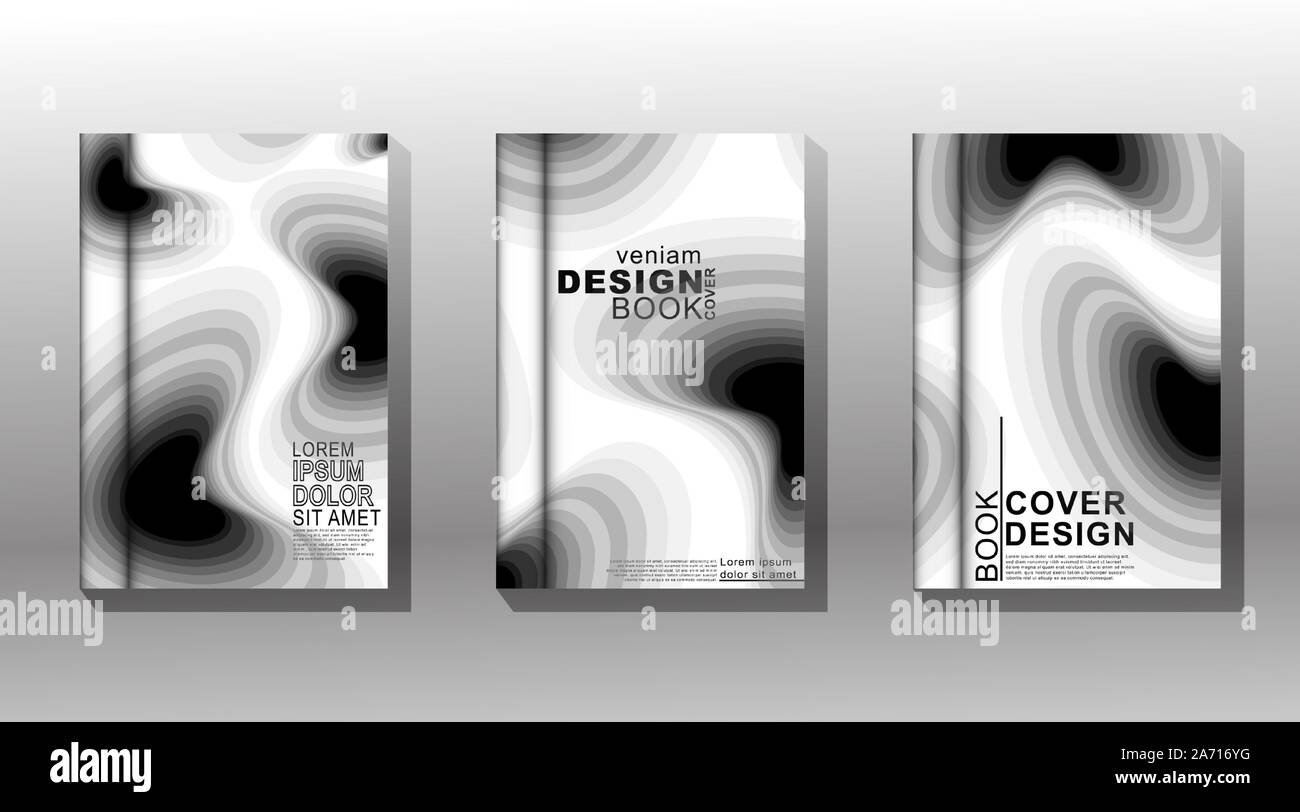 Vettore Collezione di copertine di libri, opuscoli ecc. Liquido modello WAVE con il bianco e il grigio. Sovrapposizione papercut design Illustrazione Vettoriale