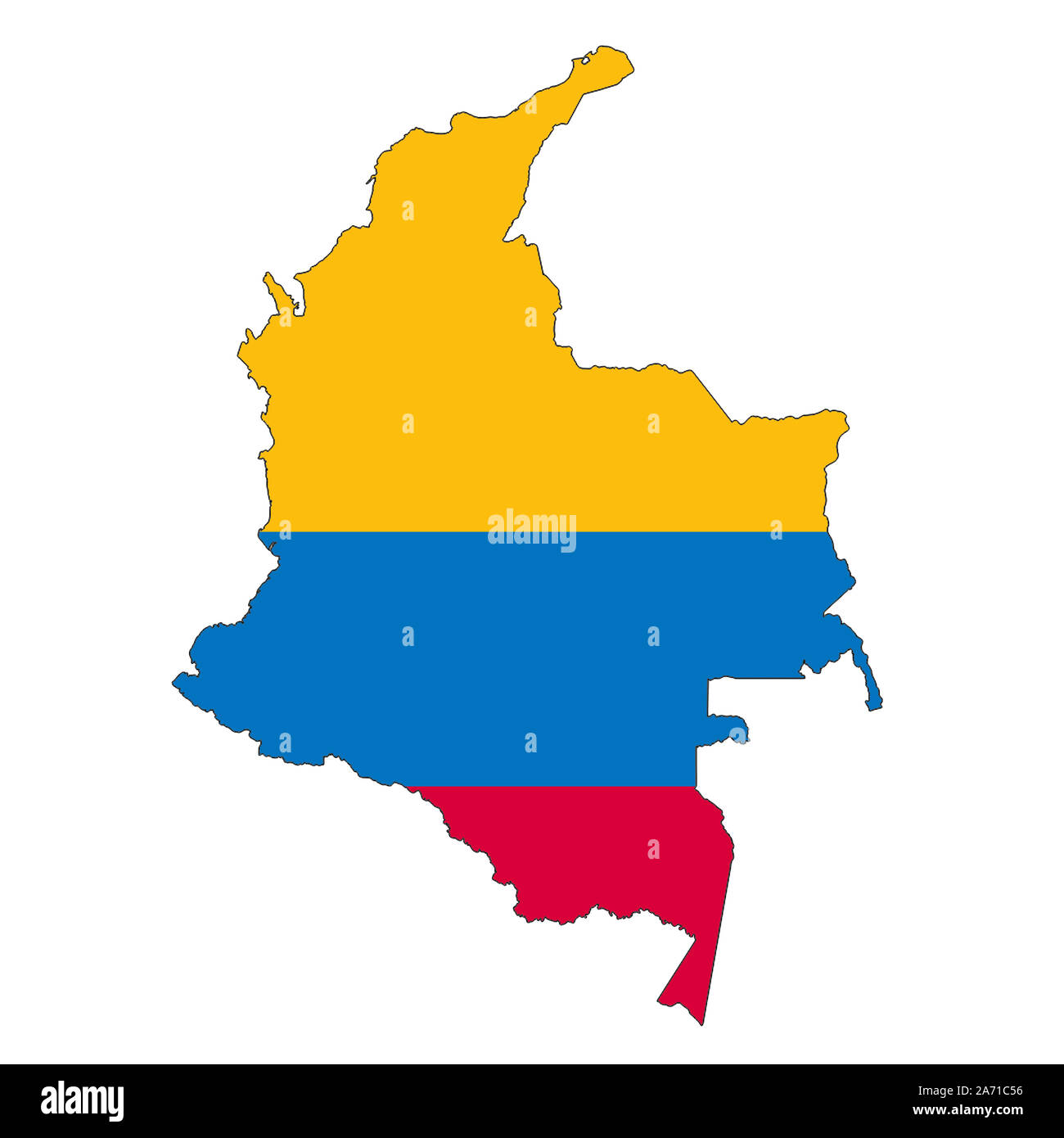 Una mappa Colombia su sfondo bianco con tracciato di ritaglio Foto Stock