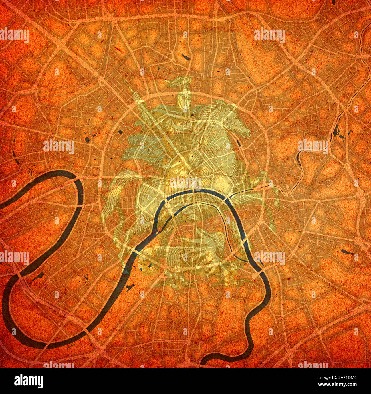 Stemma su stile vintage mappa delle strade nelle città di Mosca in Russia Foto Stock