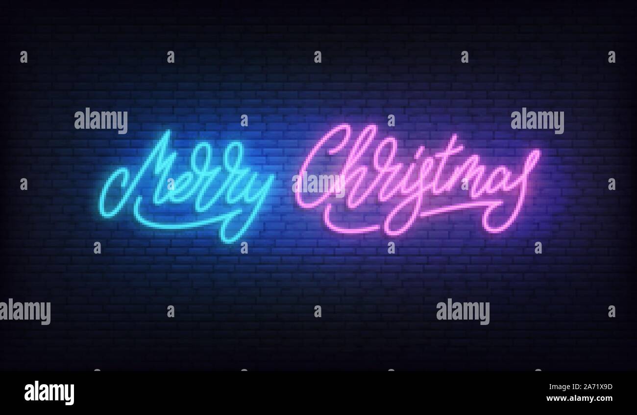 Buon Natale neon. Incandescente scritte segno per Natale Illustrazione Vettoriale