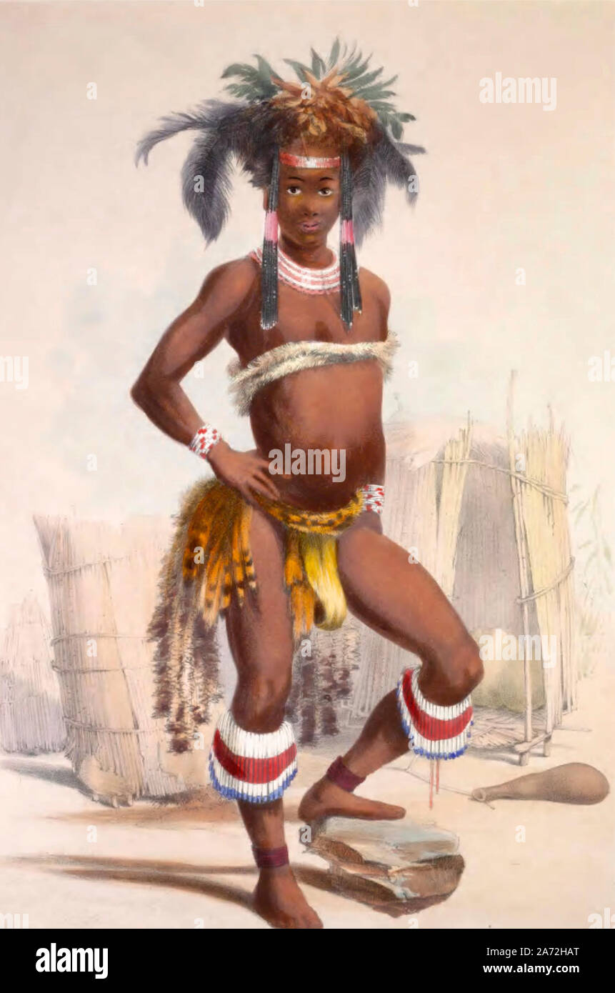 NC'Pae, una giovane Zulu nel suo abito da ballo, Sud Africa, circa 1849 Foto Stock