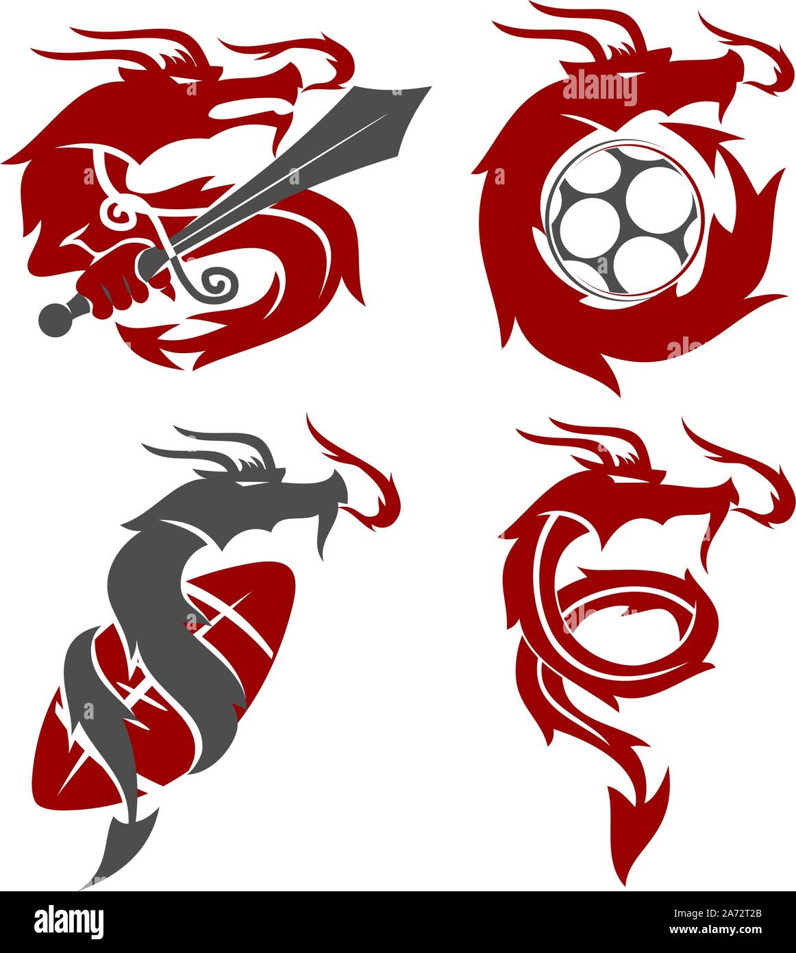 Dragon Logo Design mascotte vettore modello impostato Illustrazione Vettoriale