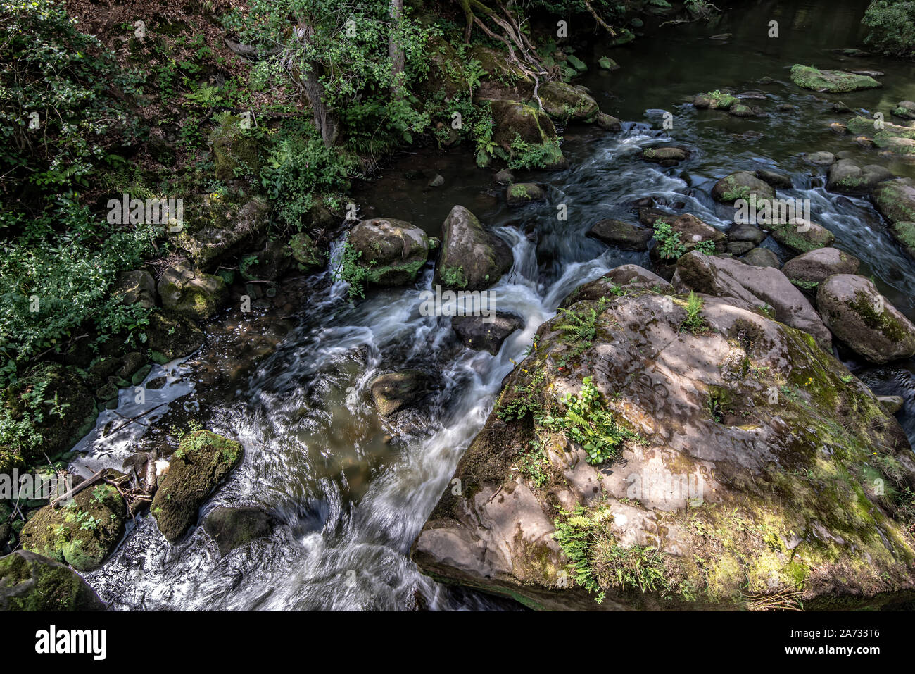 In der Eifel bei Irrel (Treviri) befinden sich die Irreler Wasserfälle, eigentlich mehr Stromschnellen. Foto Stock
