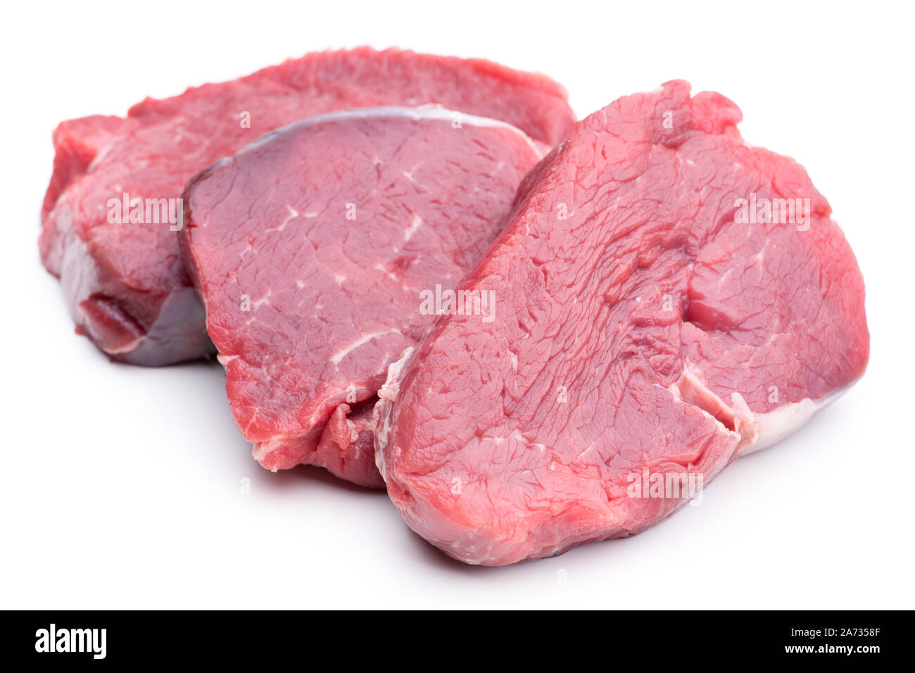 Una bistecca di grezzo isolato su sfondo bianco Foto Stock