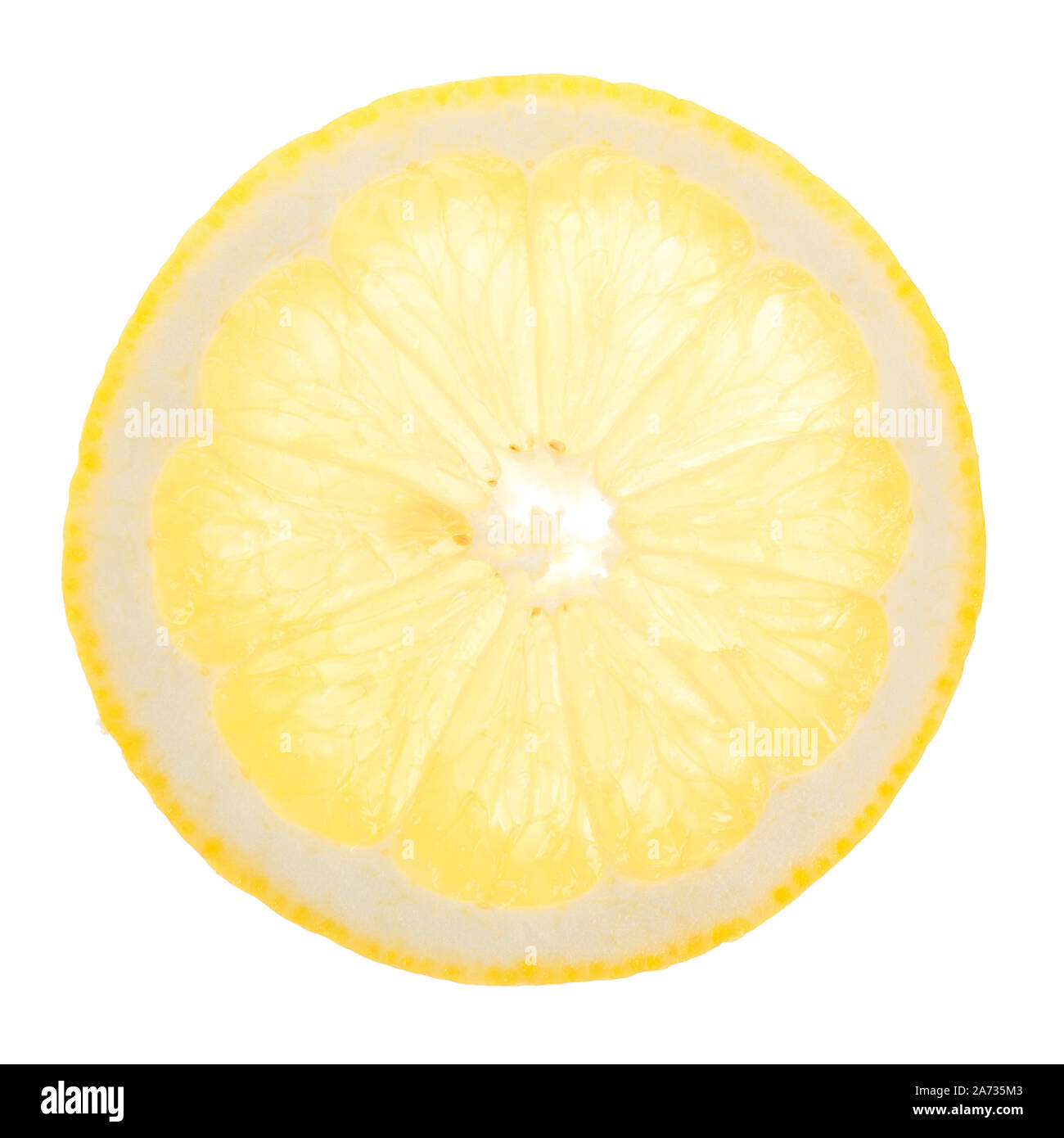 Fettina di limone isolati su sfondo bianco Foto Stock