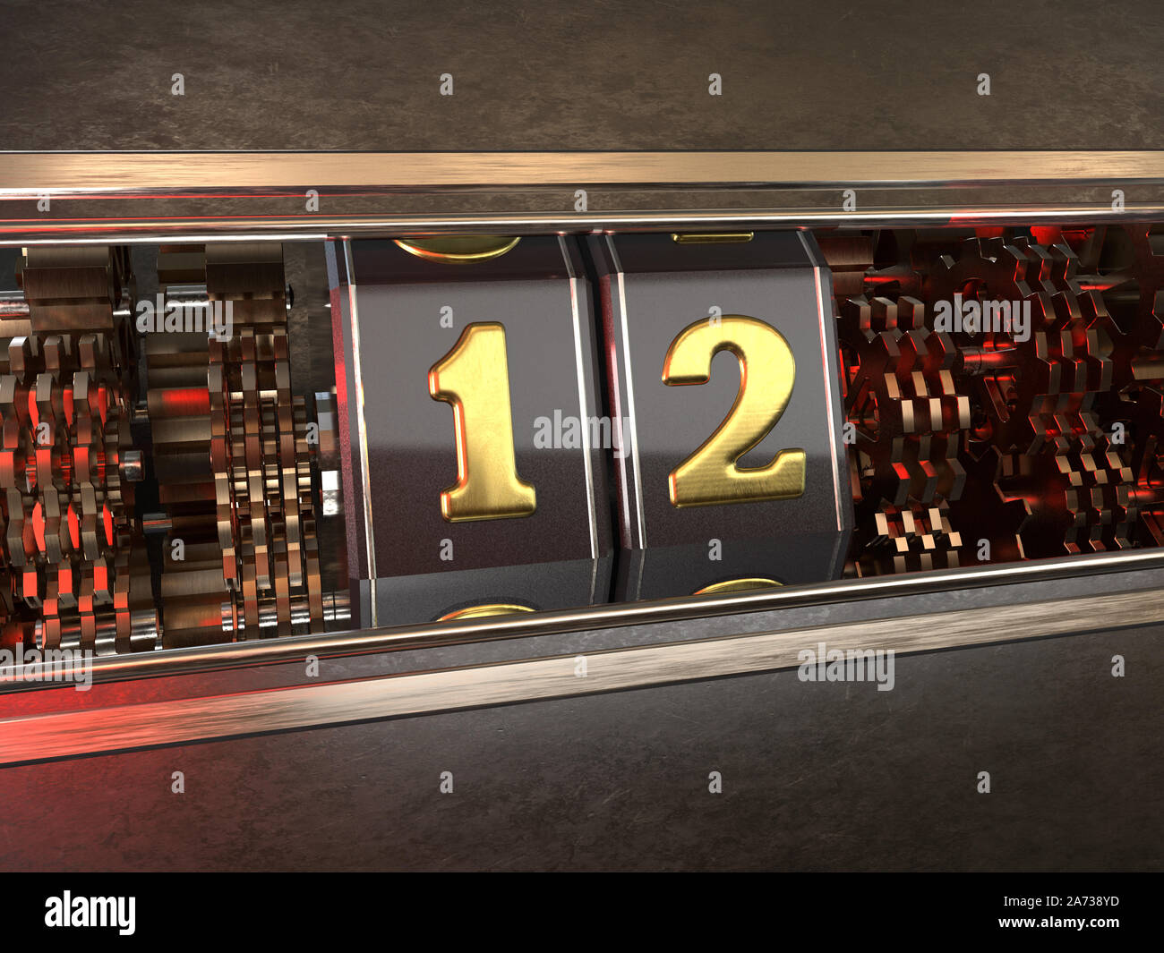 Numero 12 (numero dodici) stile di slot machine. 3D illustrazione Foto Stock
