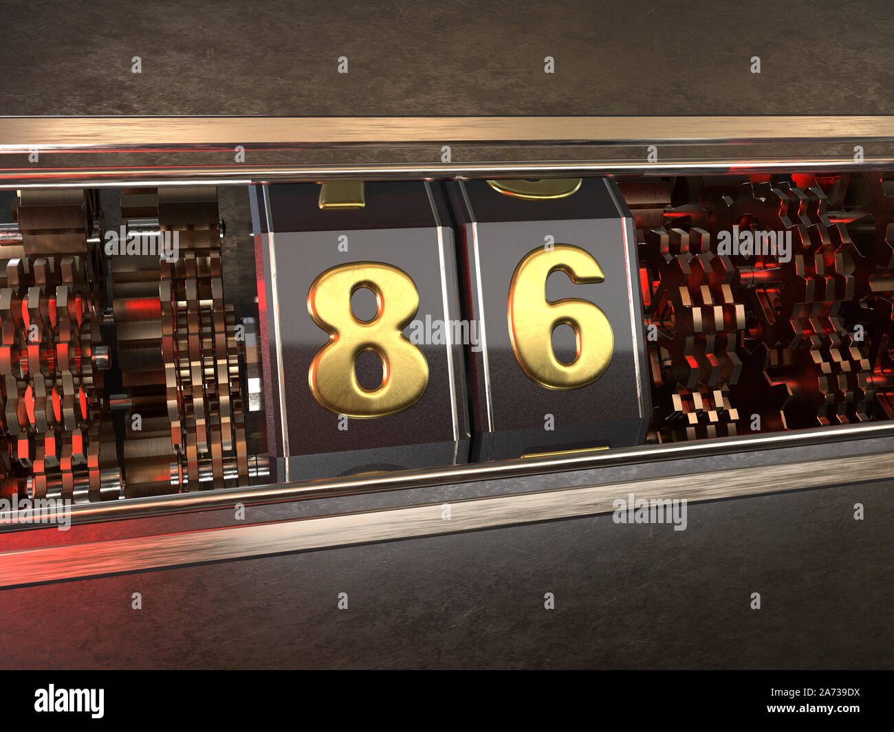 Numero 86 (numero ottantasei) stile di slot machine. 3D illustrazione Foto Stock