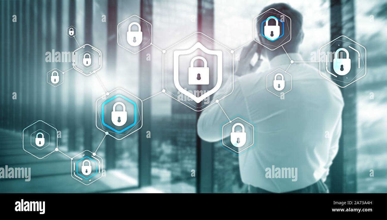 Cyber security protezione dei dati Protezione dei dati il concetto di privacy dei server sfocato sfondo in camera Foto Stock