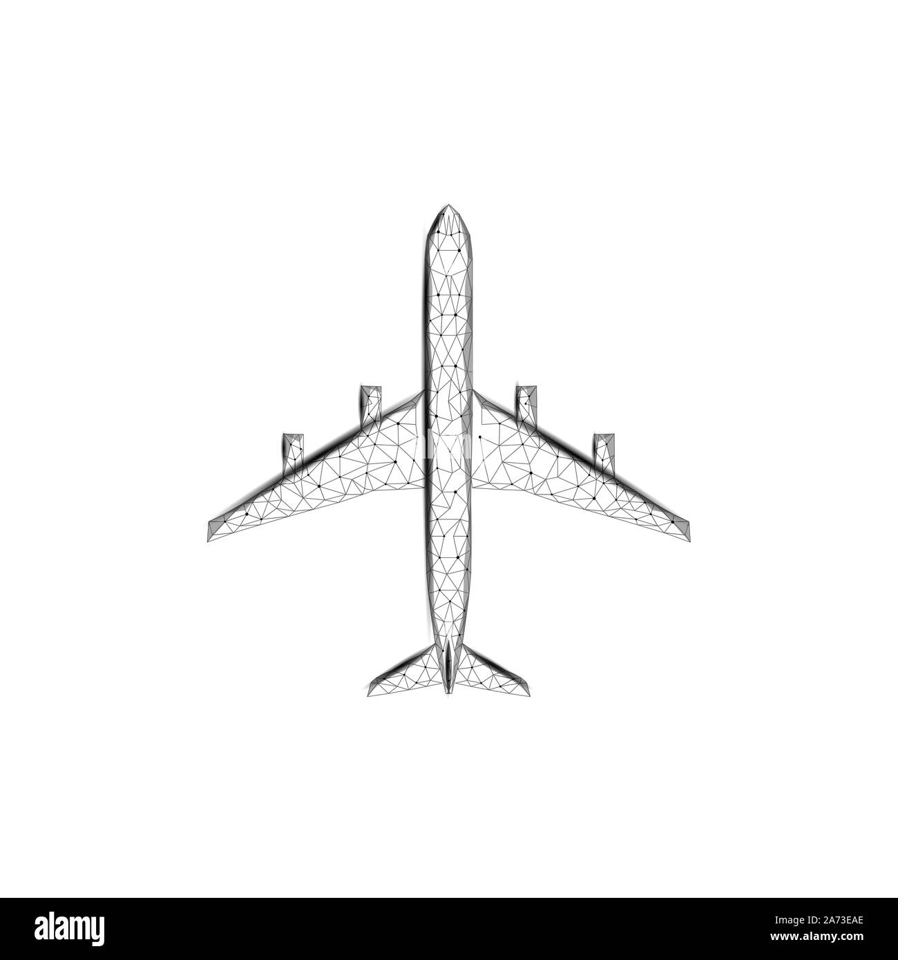 Aeroplano che vola in cielo. Volo fino turismo viaggio concetto simbolo velocità bianco di viaggio. La tecnologia di trasporto modello di pagina di intestazione. Bassa poli vettore 3D Illustrazione Vettoriale