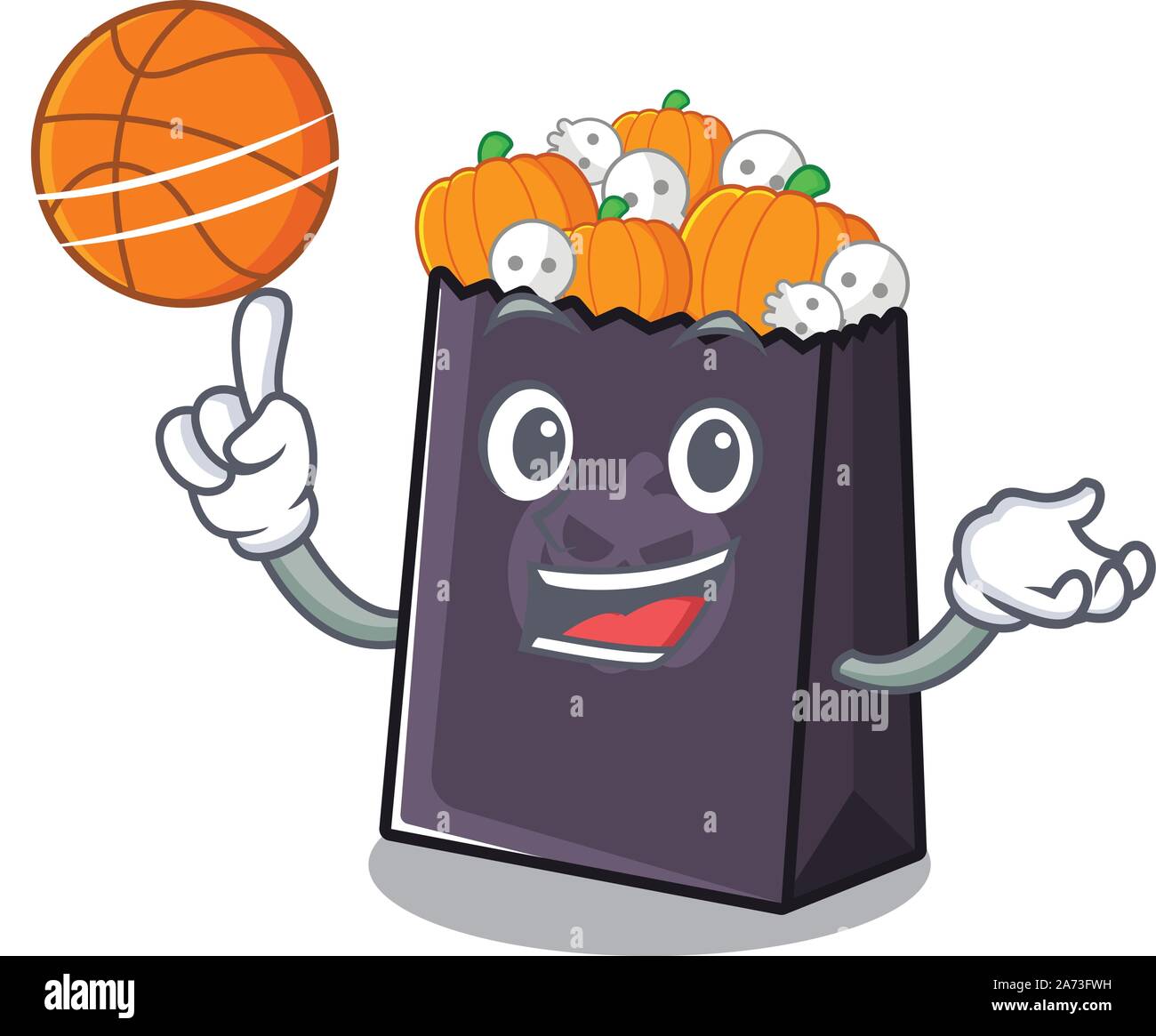 Con basket halloween mascotte di sacca isolata con il cartoon Illustrazione Vettoriale
