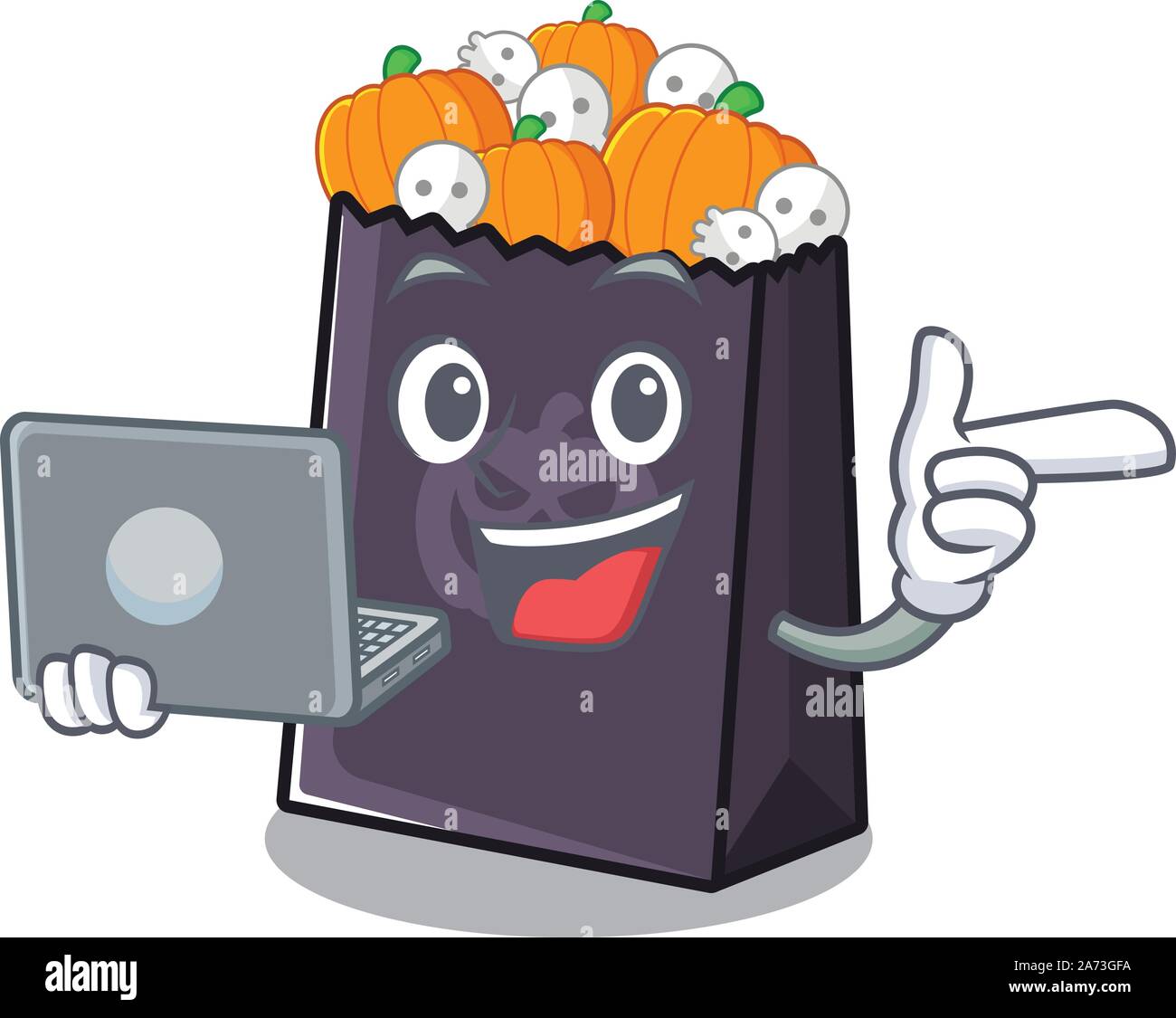 Con il computer portatile di halloween mascotte di sacca isolata con il cartoon Illustrazione Vettoriale