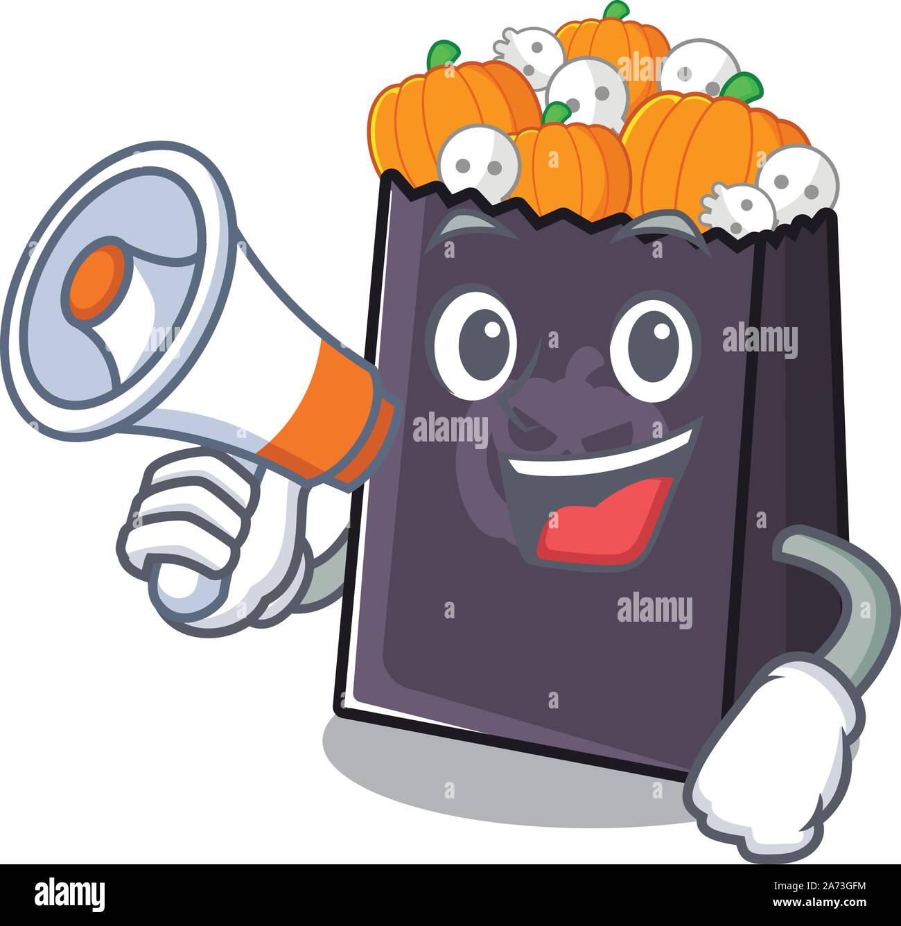 Con il megafono halloween mascotte di sacca isolata con il cartoon Illustrazione Vettoriale