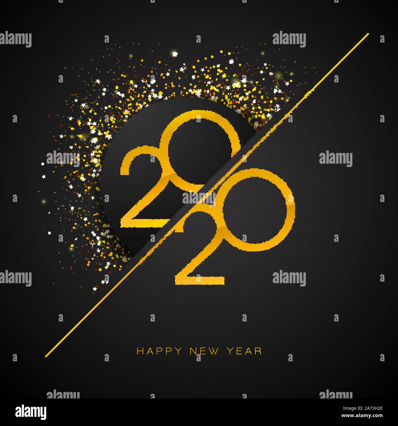 2020 Felice Anno Nuovo illustrazione con numero gold e la caduta di coriandoli su sfondo nero. Vettore design Vacanze per flyer, biglietto di auguri, banner Illustrazione Vettoriale