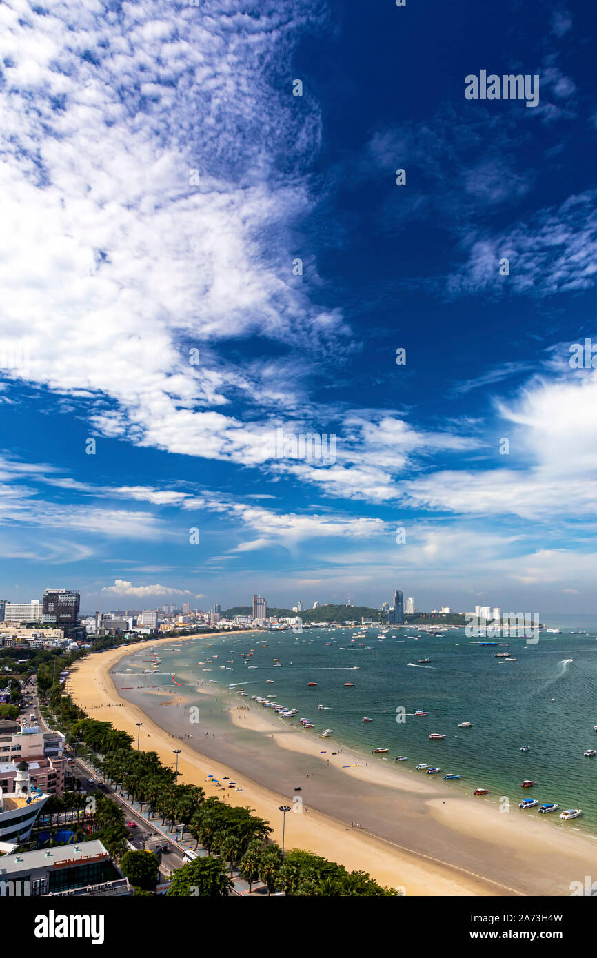 Spiaggia di Pattaya panorama, Chon Buri, Thailandia Foto Stock