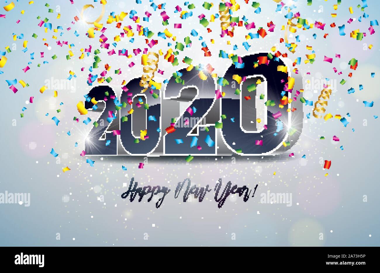 2020 Felice Anno Nuovo illustrazione con 3d numero e la caduta di coriandoli su sfondo bianco. Vettore design Vacanze per flyer, biglietto di auguri, banner Illustrazione Vettoriale