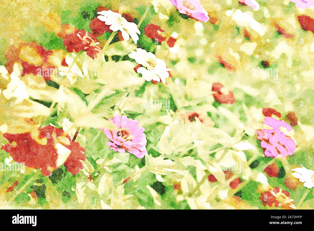 Arte digitale pittura - mazzetto di fioritura fiori multi colore nel giardino in una giornata di sole (effetto acquerello) Foto Stock