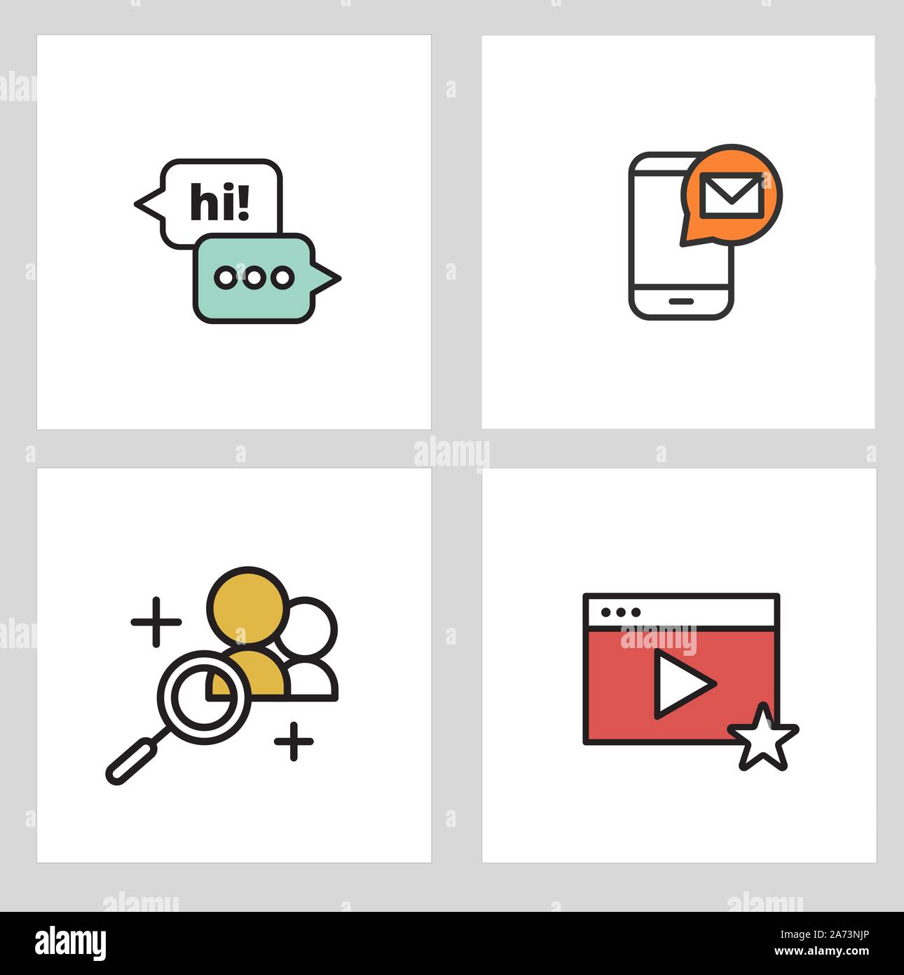 Linea sottile vari Social Media set di icone. Illustrazione Vettoriale