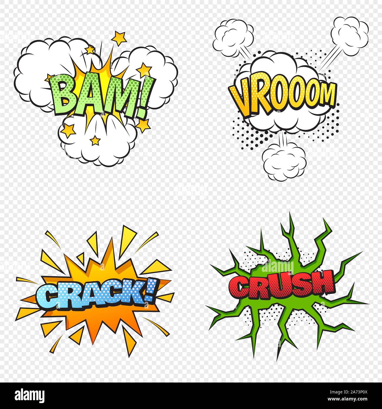 La raccolta di fumetti colorati effetti suono pop art in stile vettoriale. Impostare fumetto discorso bolla parola cartoon fumetti illustrazione di espressione. Illustrazione Vettoriale