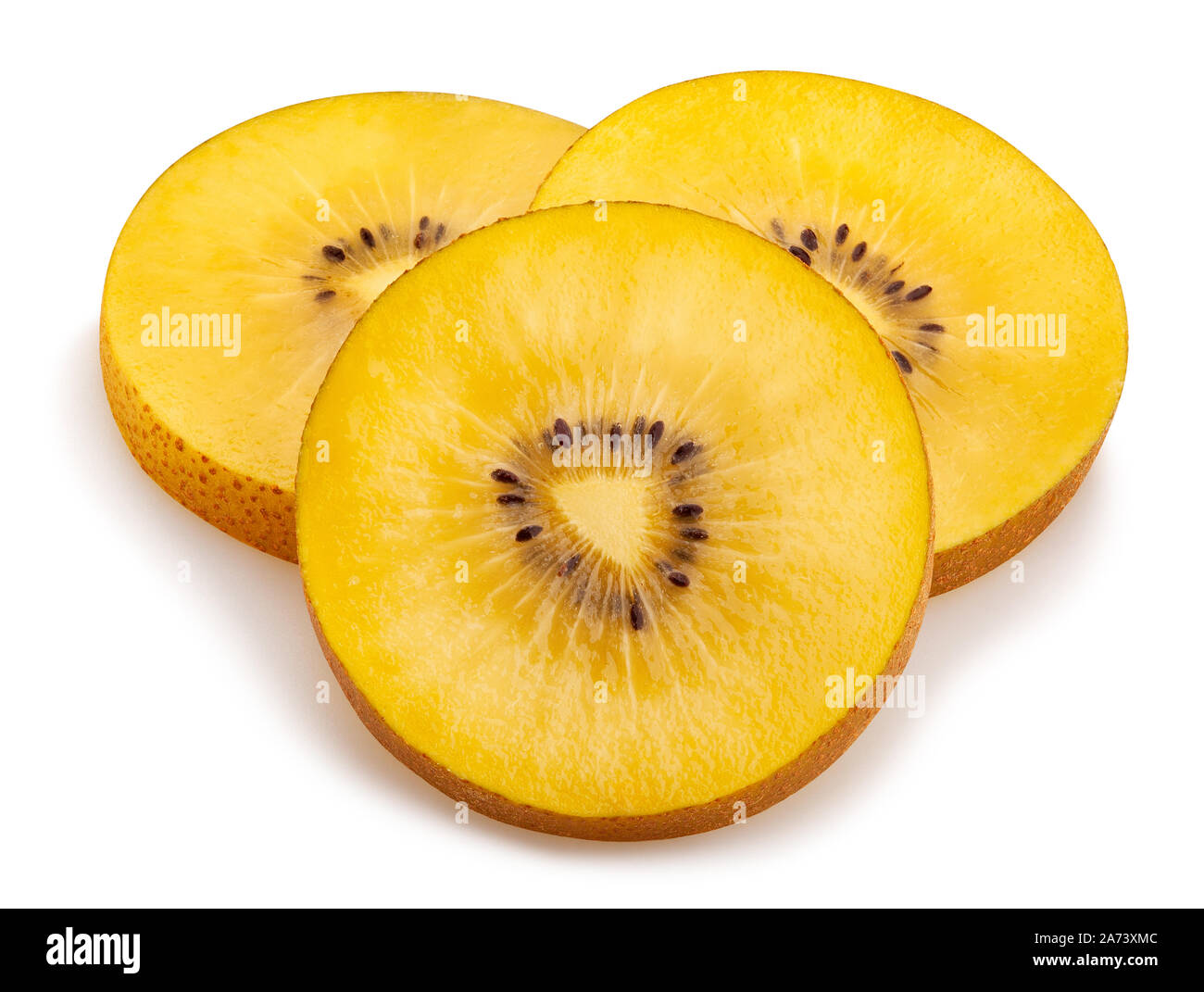 Fette di golden kiwi percorso isolato su bianco Foto Stock Fette di golden kiwi percorso isolato su bianco Foto Stock
